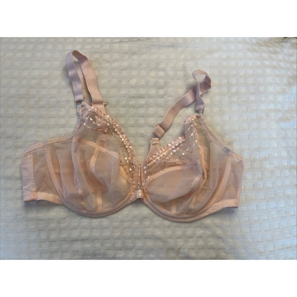 Elomi Women Bra 42DDD Pink Polka Dot EL8900PLH Balconette Underwired Lace Sheer